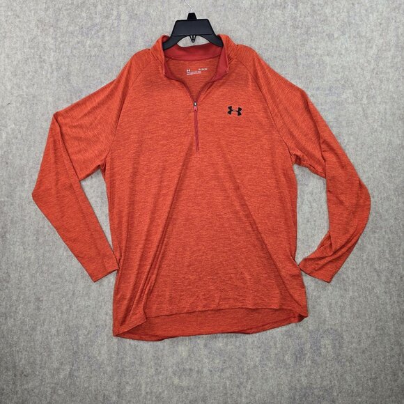 Under Armour Mens XL Orange Quarter-Zip Pullover Loose Fit Polyester Long Sleeve - Picture 1 of 6